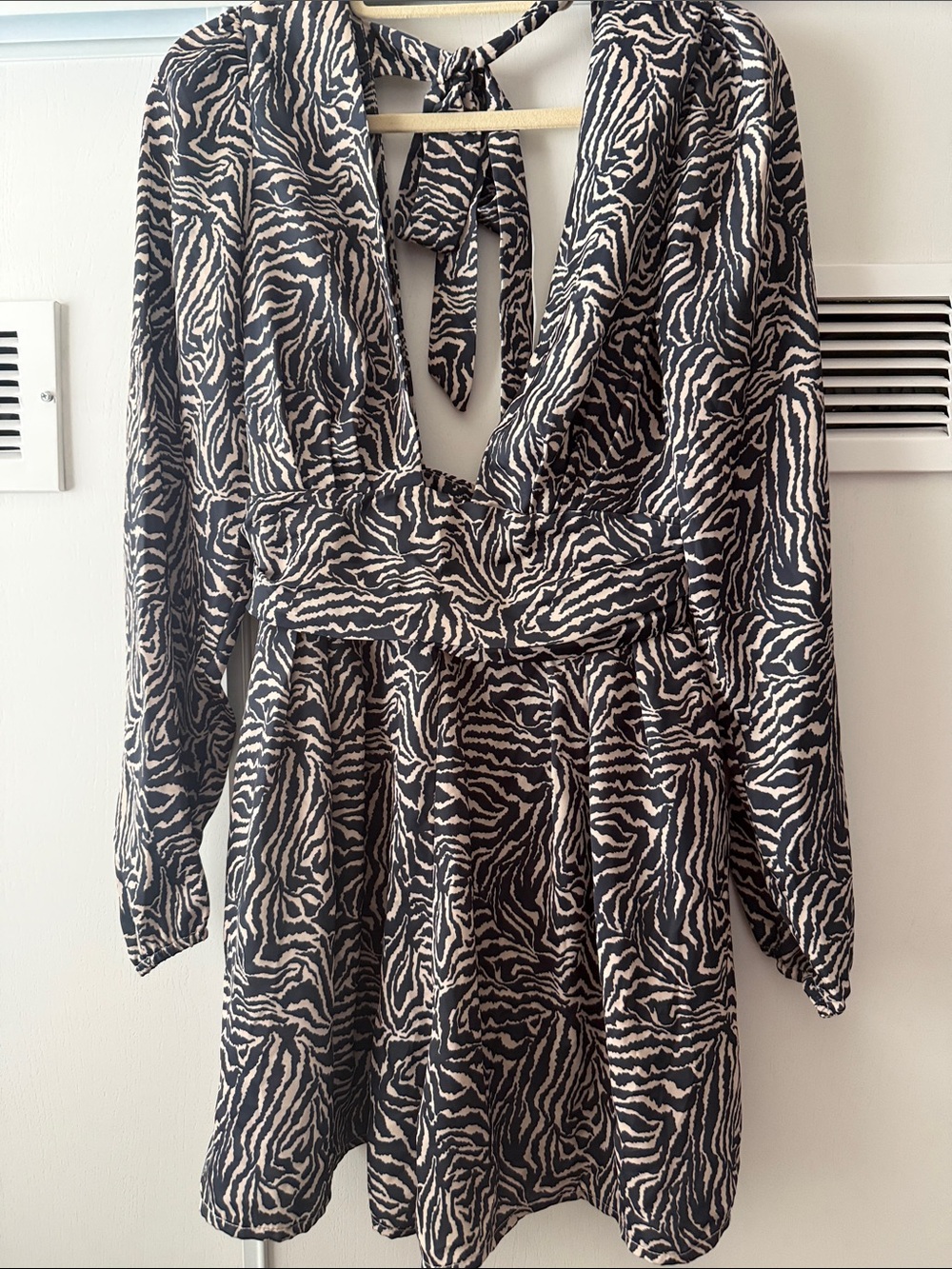 Women's Black & Cream Zebra Print Tie-Back Romper